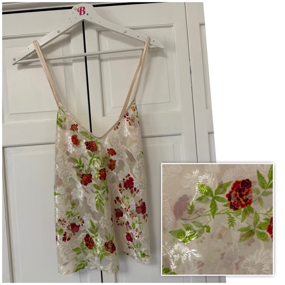Vintage Morgan Taylor Sheer Satin Floral Tank Lingerie Fairycore Whimsy Romantic